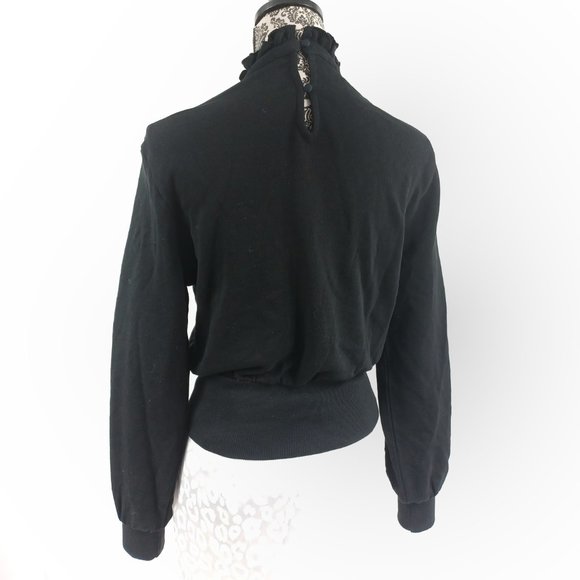 EXPRESS Victorian Look LS Lace Insert Sweatshirt Stretch Blouse Top XS - Picture 4 of 4